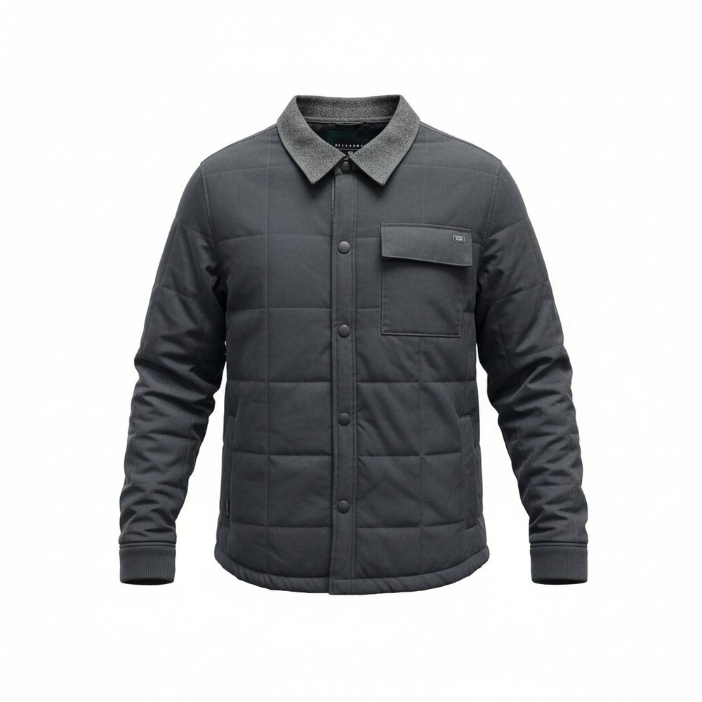 Billabong Quilted Men's Gray Button-Up Long-Sleeves Collared Shirt Jacket XL